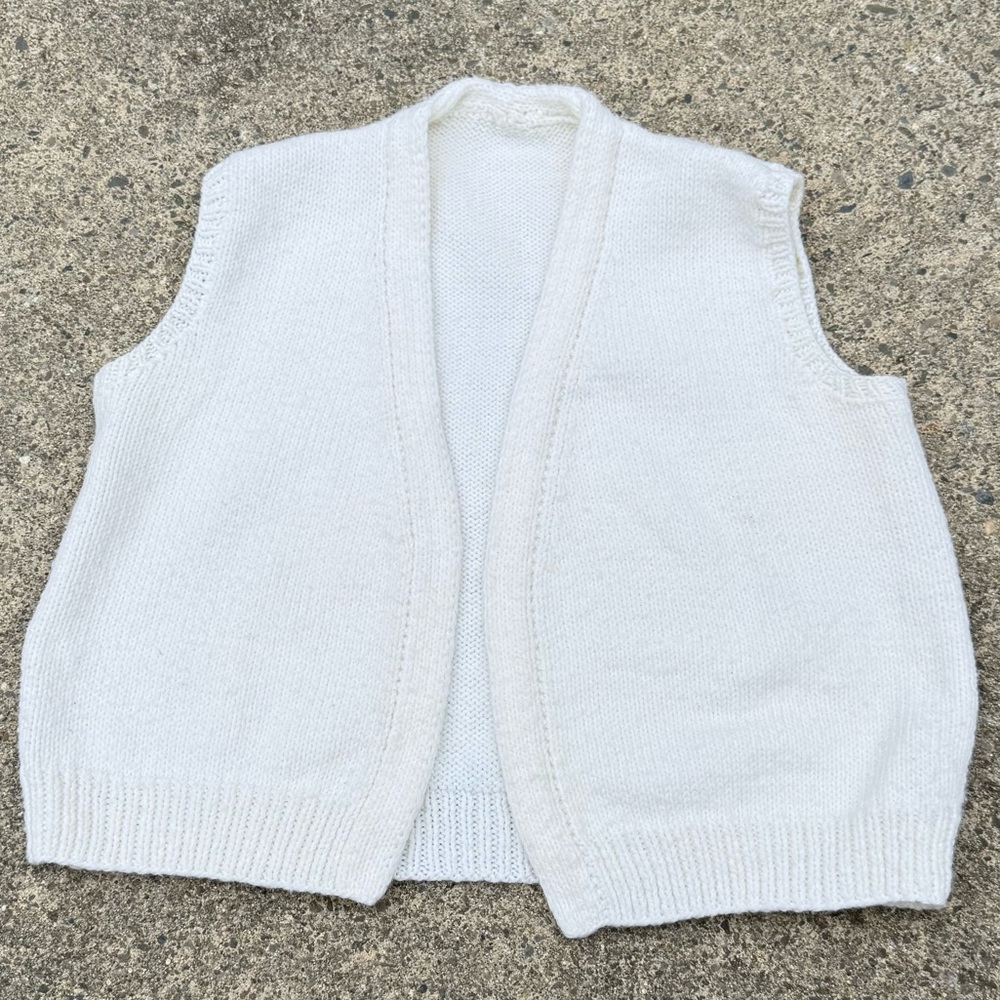 Handmade Cream Knit Vest Wool Feel Minimalist Layering Sweater Vest Size S